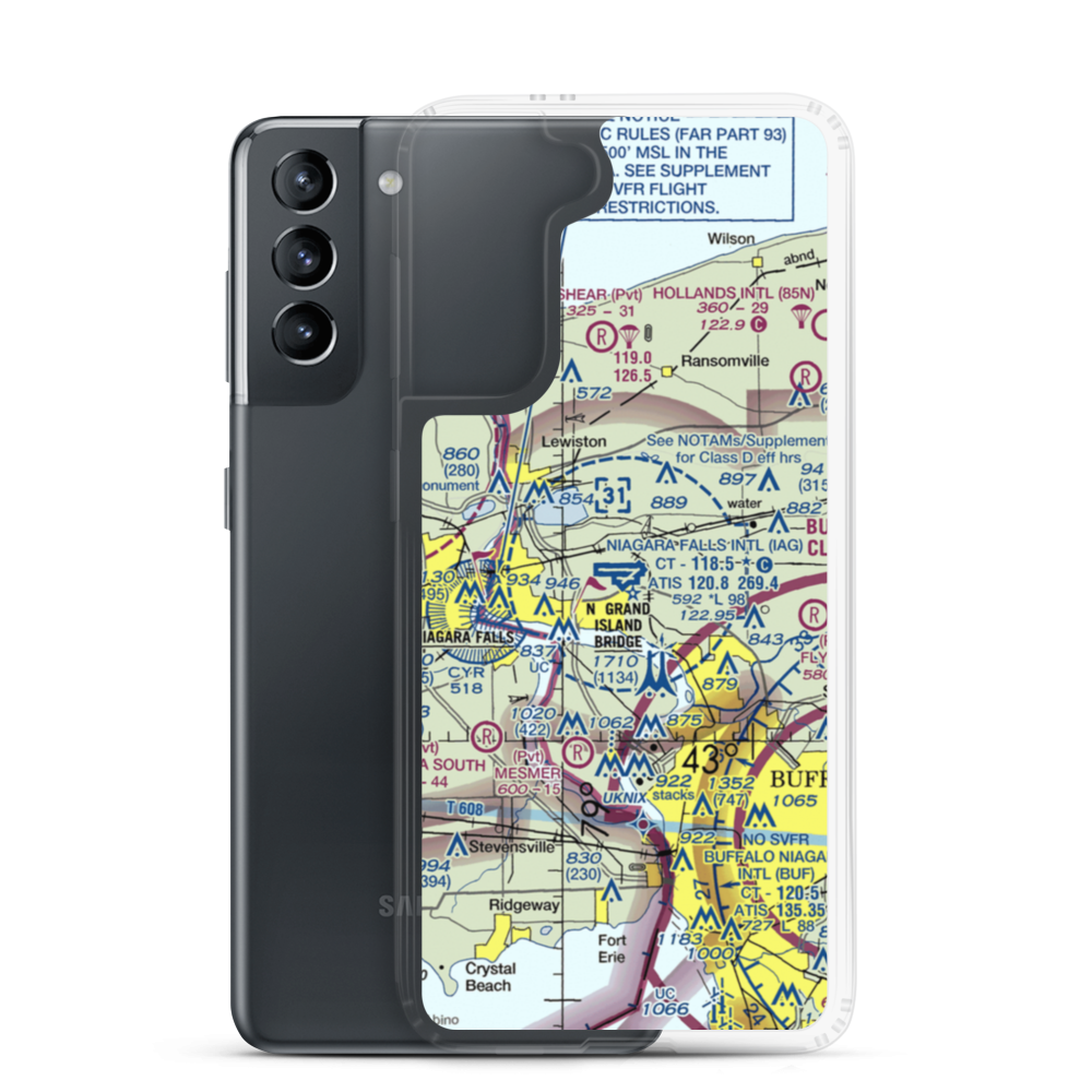 Niagara Falls International Airport (IAG) VFR Sectional Samsung Case Samsung Galaxy S21 model shown
