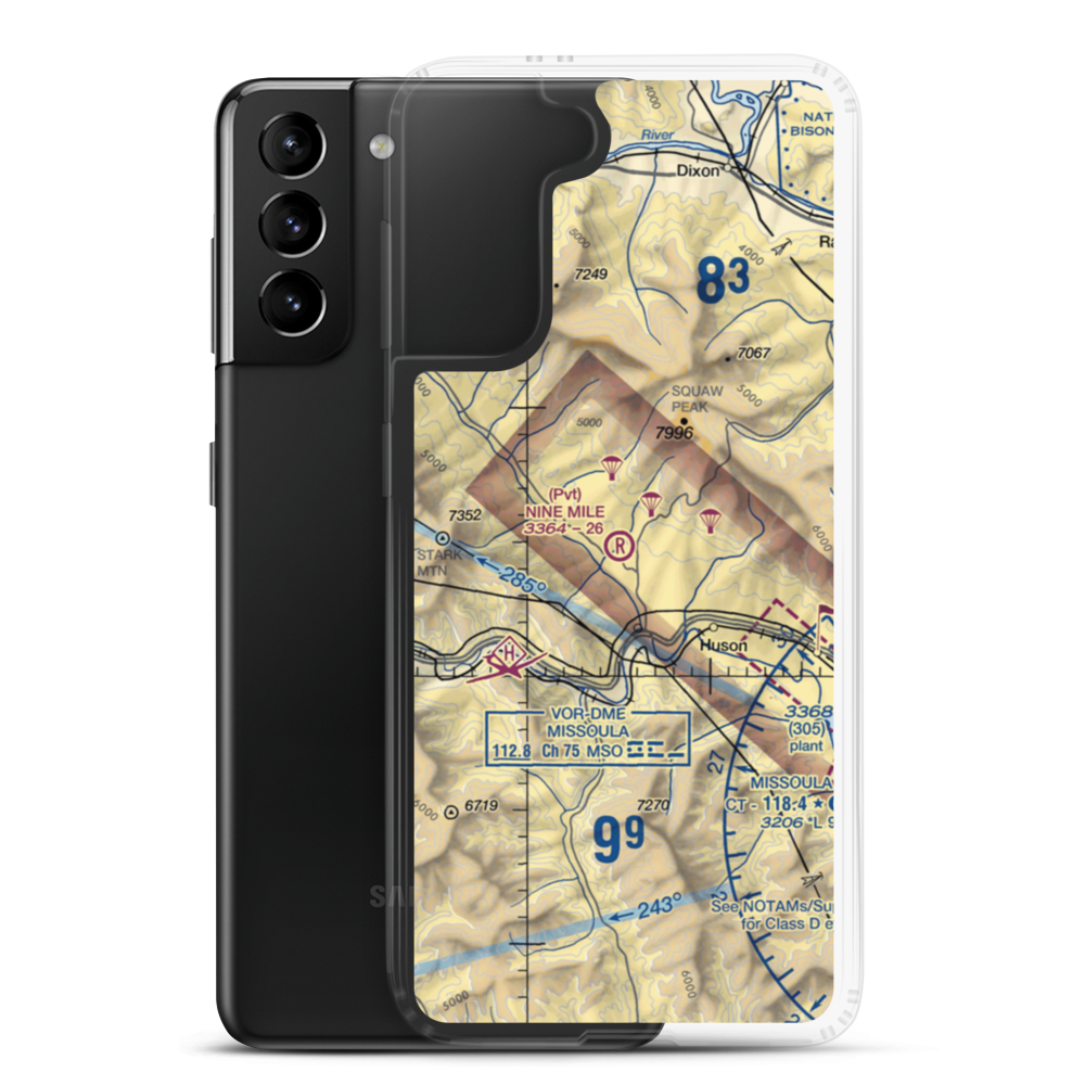 Nine Mile Airport (MT52) VFR Sectional Samsung Case Samsung Galaxy S21 Plus model shown