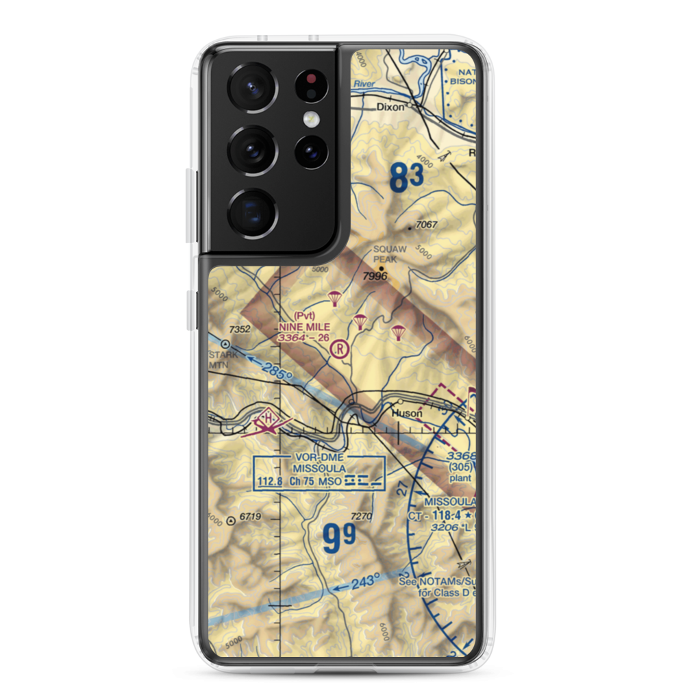 Nine Mile Airport (MT52) VFR Sectional Samsung Case Samsung Galaxy S21 Ultra model shown
