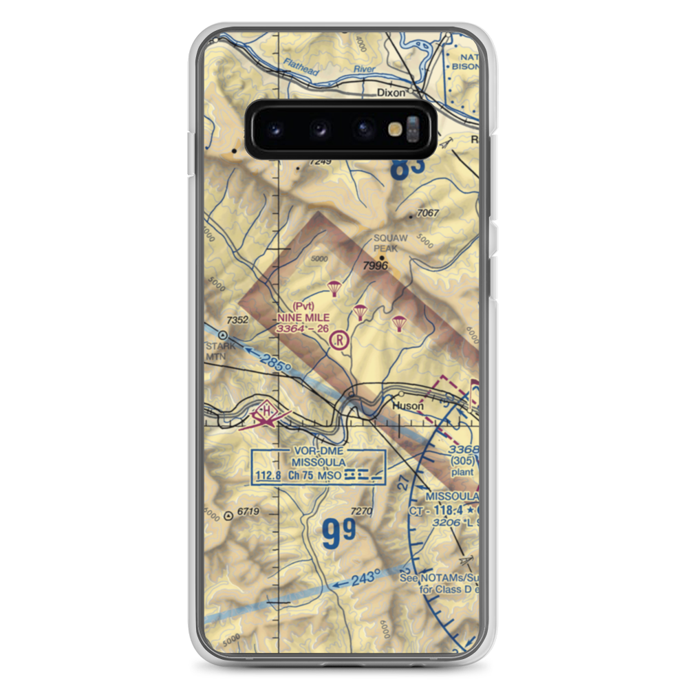 Nine Mile Airport (MT52) VFR Sectional Samsung Case Samsung Galaxy S10+ model shown