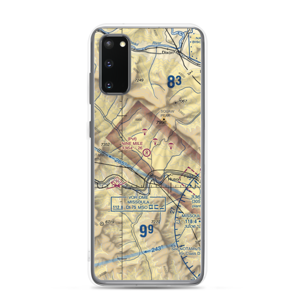 Nine Mile Airport (MT52) VFR Sectional Samsung Case Samsung Galaxy S20 model shown