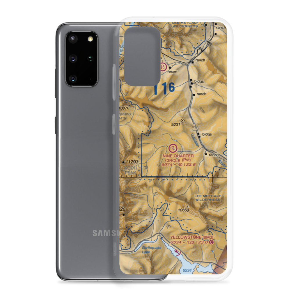Nine Quarter Circle Ranch Airport (1MT0) VFR Sectional Samsung Case Samsung Galaxy S20 Plus model shown