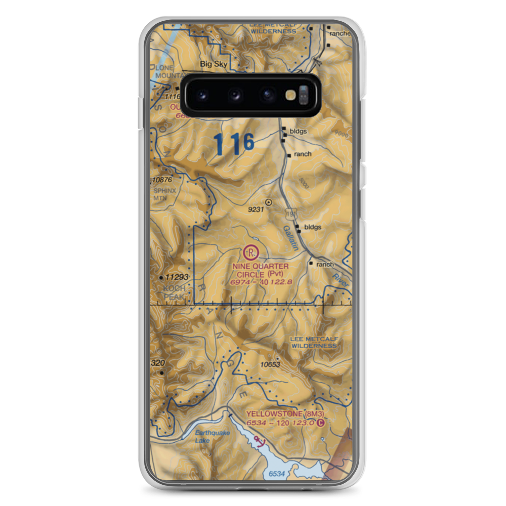 Nine Quarter Circle Ranch Airport (1MT0) VFR Sectional Samsung Case Samsung Galaxy S10+ model shown