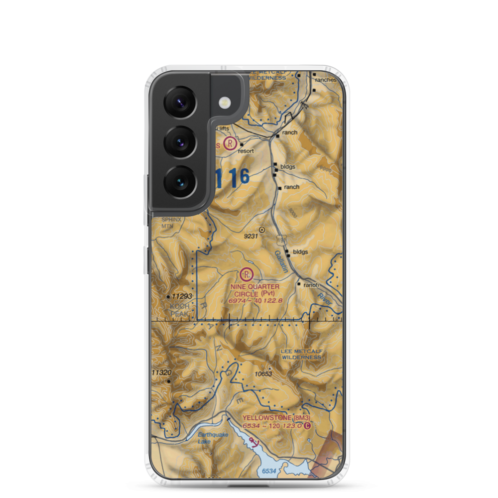 Nine Quarter Circle Ranch Airport (1MT0) VFR Sectional Samsung Case Samsung Galaxy S22 model shown