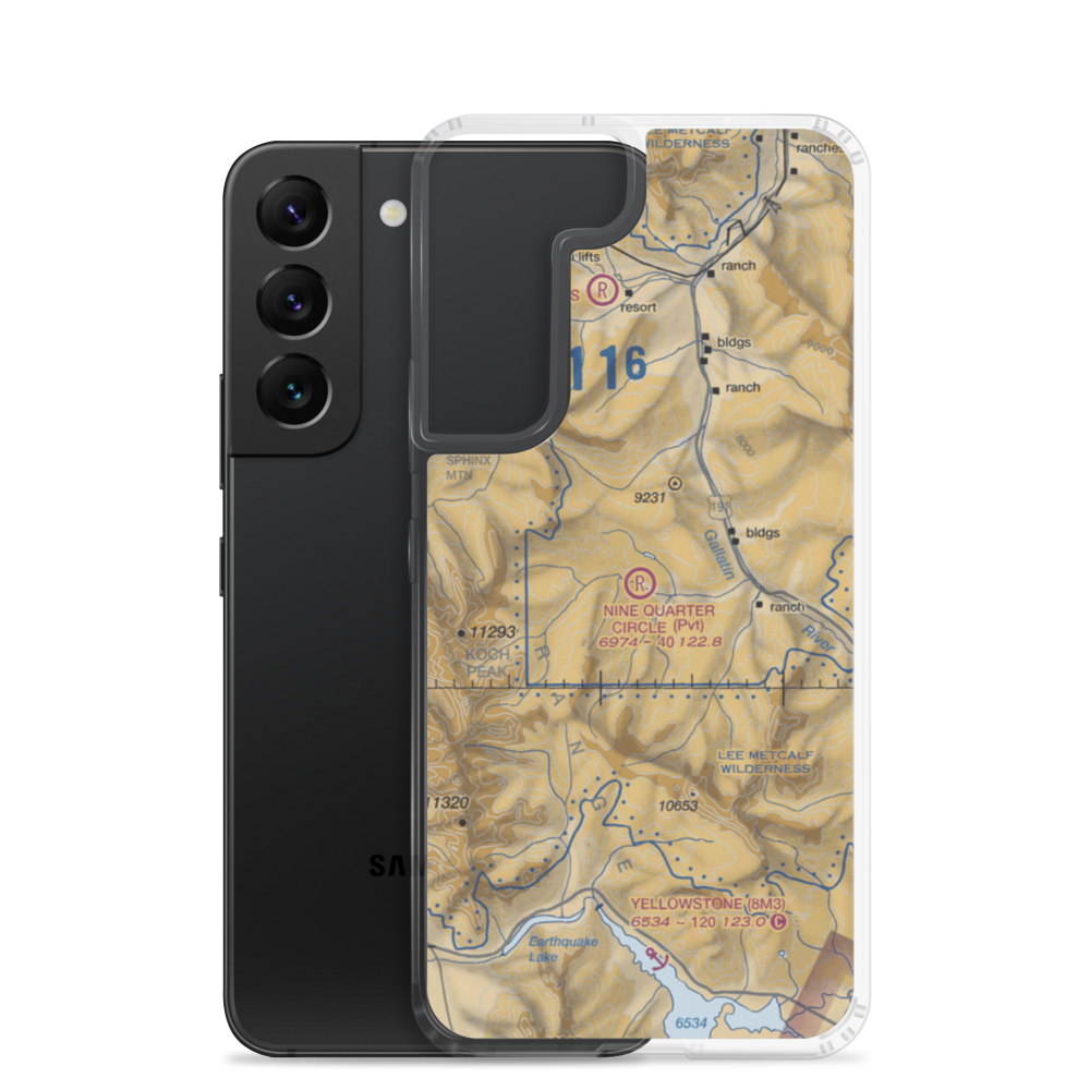 Nine Quarter Circle Ranch Airport (1MT0) VFR Sectional Samsung Case Samsung Galaxy S22 model shown