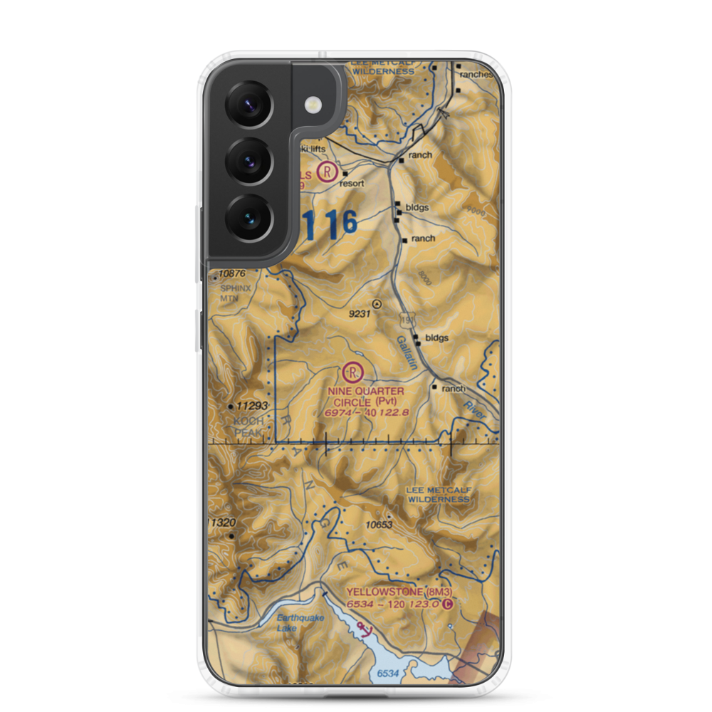 Nine Quarter Circle Ranch Airport (1MT0) VFR Sectional Samsung Case Samsung Galaxy S22 Plus model shown