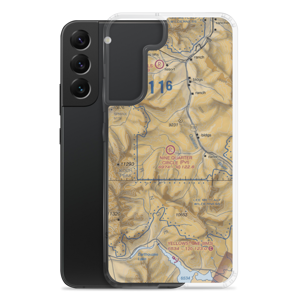 Nine Quarter Circle Ranch Airport (1MT0) VFR Sectional Samsung Case Samsung Galaxy S22 Plus model shown
