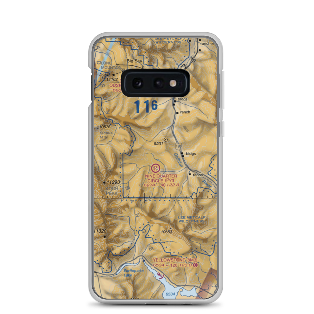 Nine Quarter Circle Ranch Airport (1MT0) VFR Sectional Samsung Case Samsung Galaxy S10e model shown