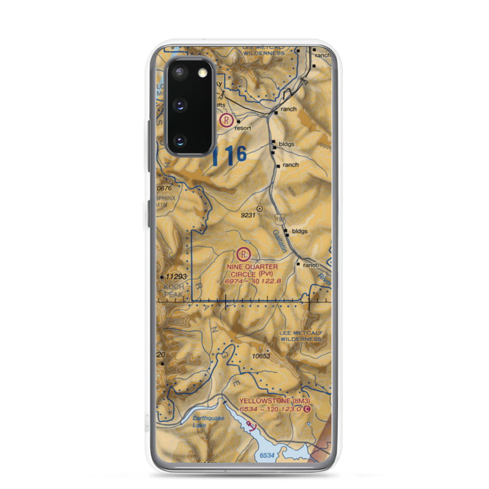 Nine Quarter Circle Ranch Airport (1MT0) VFR Sectional Samsung Case Samsung Galaxy S20 model shown