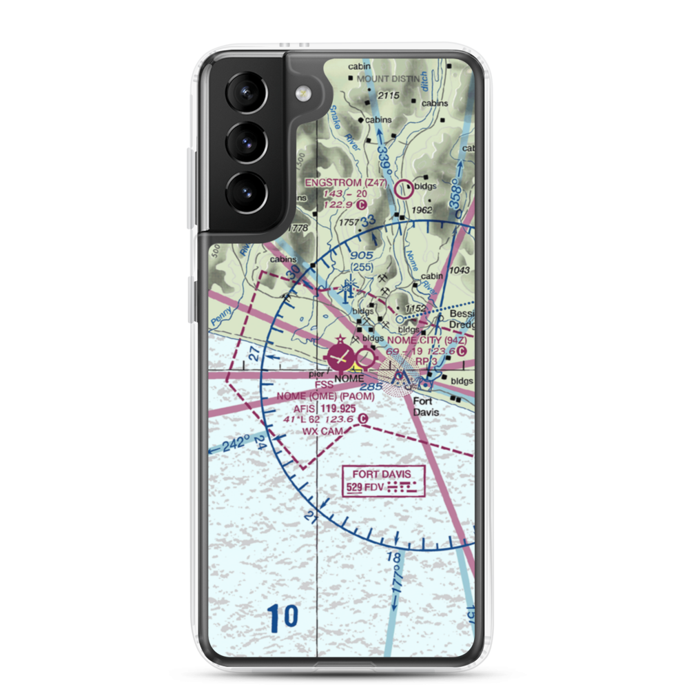 Nome Airport (OME) VFR Sectional Samsung Case Samsung Galaxy S21 Plus model shown