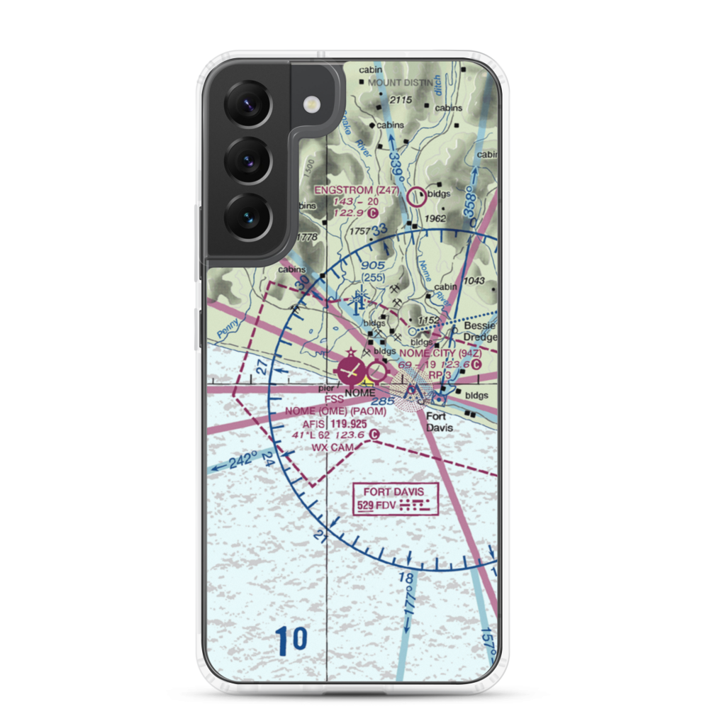 Nome Airport (OME) VFR Sectional Samsung Case Samsung Galaxy S22 Plus model shown