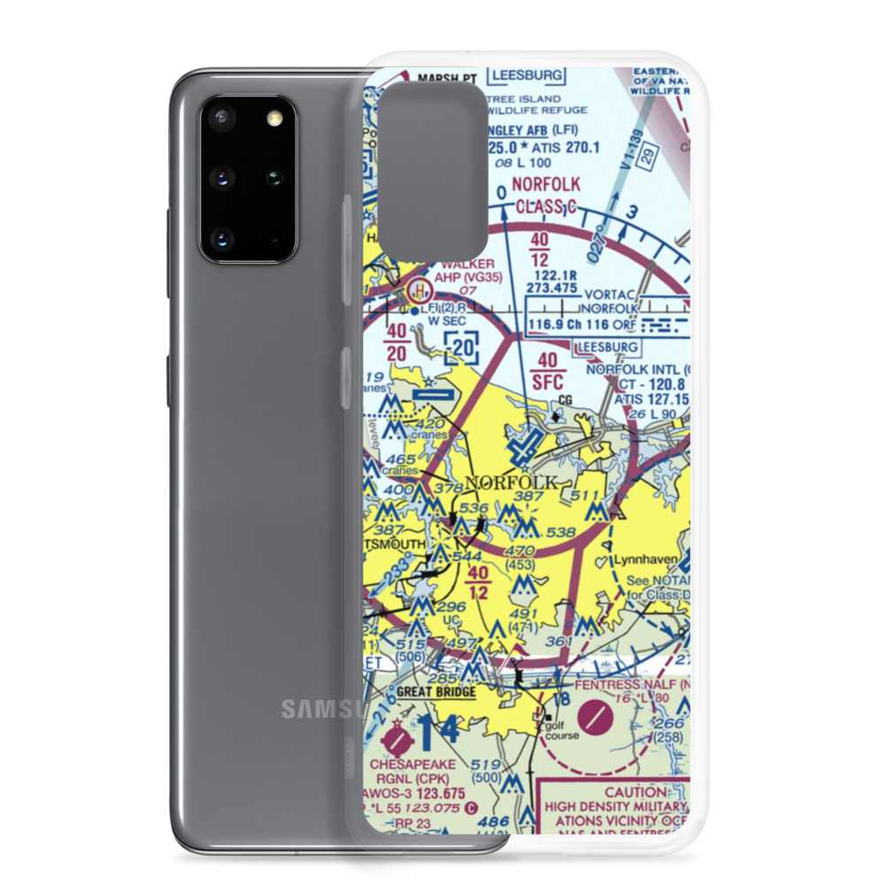 Norfolk International Airport (ORF) VFR Sectional Samsung Case Samsung Galaxy S20 Plus model shown