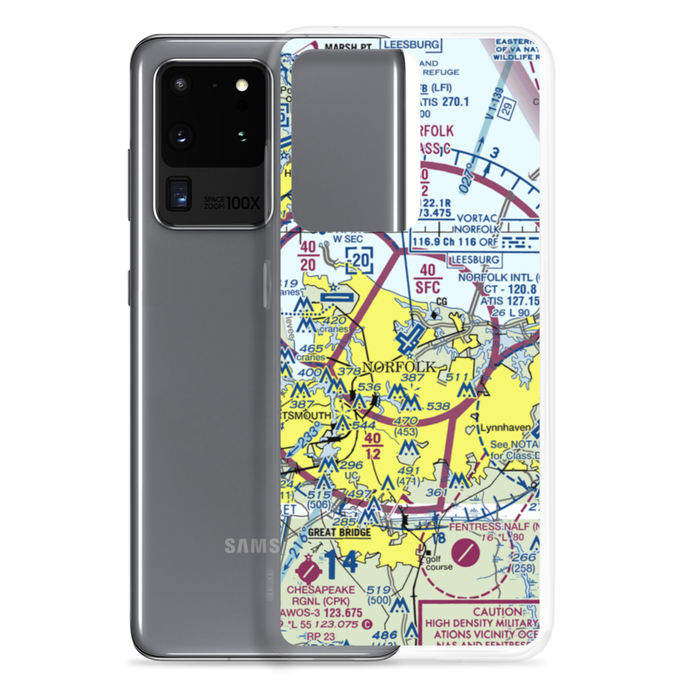 Norfolk International Airport (ORF) VFR Sectional Samsung Case Samsung Galaxy S20 Ultra model shown