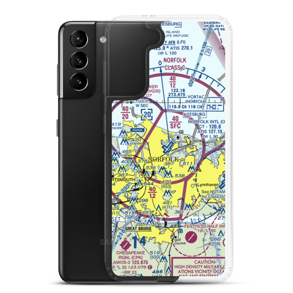 Norfolk International Airport (ORF) VFR Sectional Samsung Case Samsung Galaxy S21 Plus model shown
