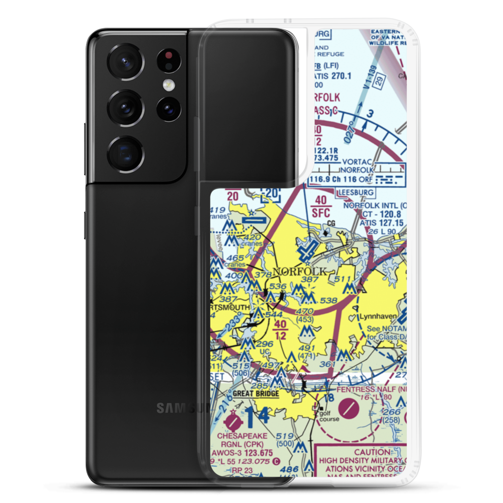 Norfolk International Airport (ORF) VFR Sectional Samsung Case Samsung Galaxy S21 Ultra model shown
