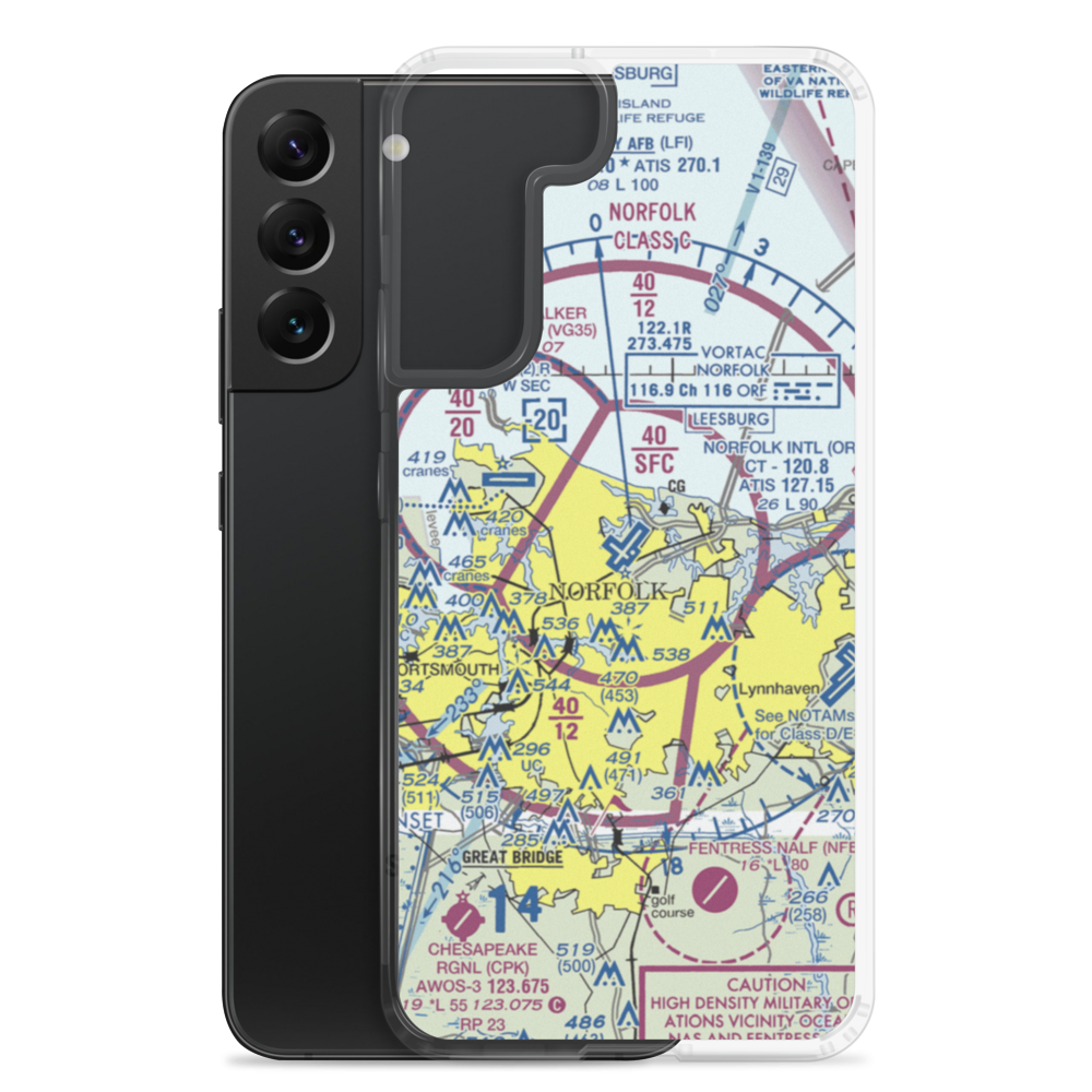 Norfolk International Airport (ORF) VFR Sectional Samsung Case Samsung Galaxy S22 Plus model shown