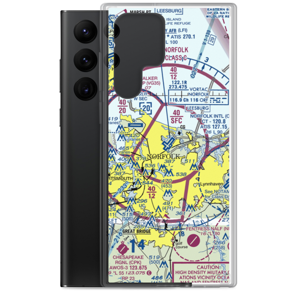 Norfolk International Airport (ORF) VFR Sectional Samsung Case Samsung Galaxy S22 Ultra model shown