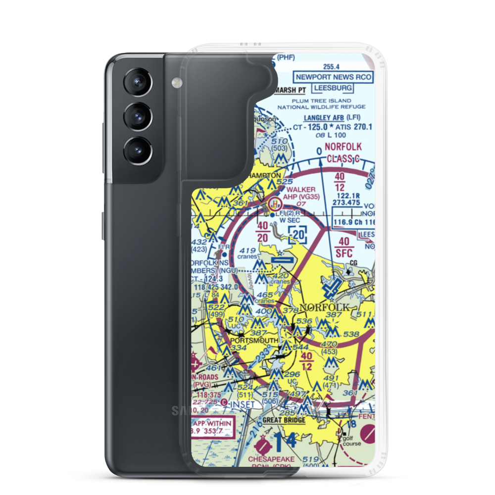 Norfolk Naval Station (Chambers Field) (NGU) VFR Sectional Samsung Case Samsung Galaxy S21 model shown