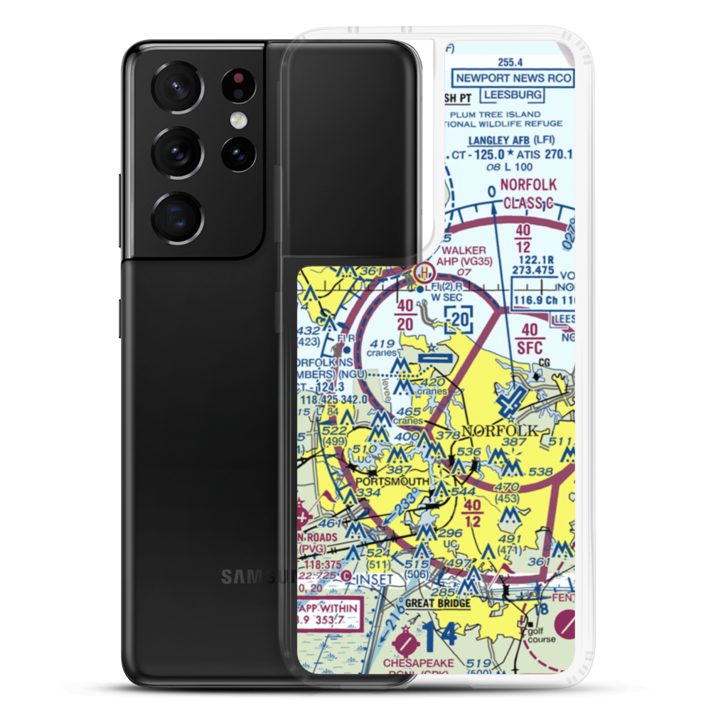 Norfolk Naval Station (Chambers Field) (NGU) VFR Sectional Samsung Case Samsung Galaxy S21 Ultra model shown