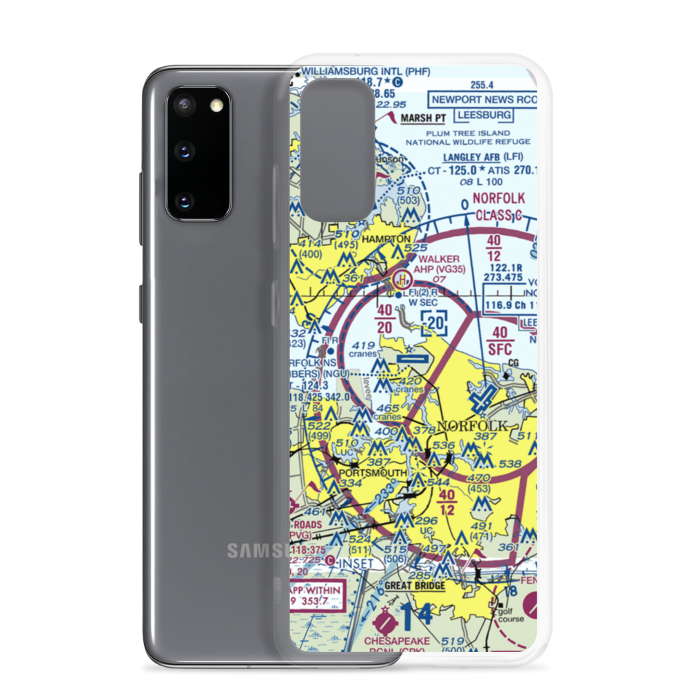 Norfolk Naval Station (Chambers Field) (NGU) VFR Sectional Samsung Case Samsung Galaxy S20 model shown