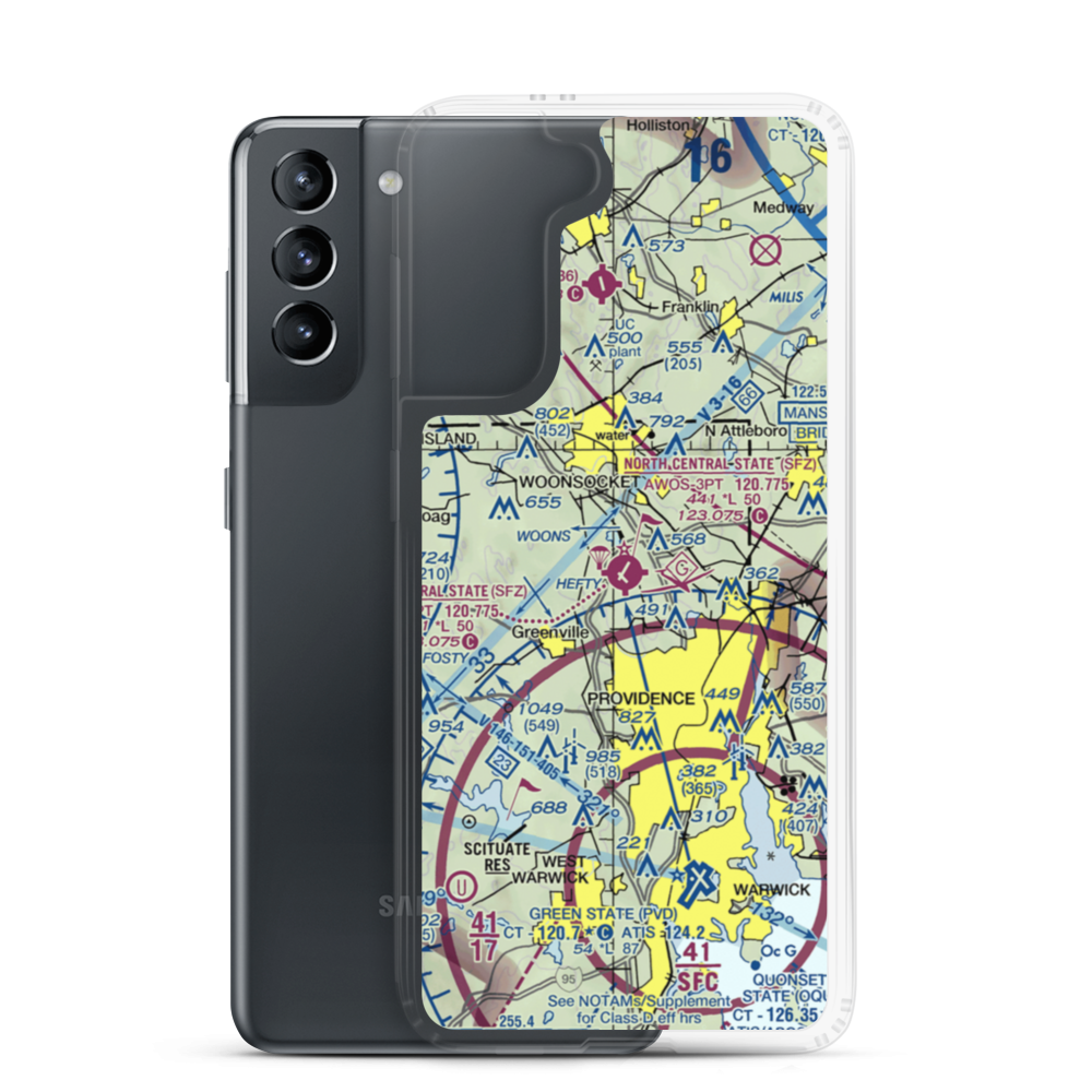 North Central State Airport (SFZ) VFR Sectional Samsung Case Samsung Galaxy S21 model shown