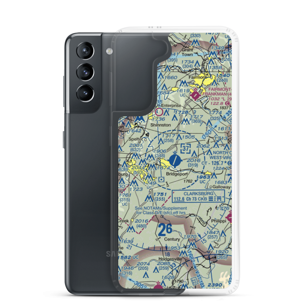 North Central West Virginia Airport (CKB) VFR Sectional Samsung Case Samsung Galaxy S21 model shown