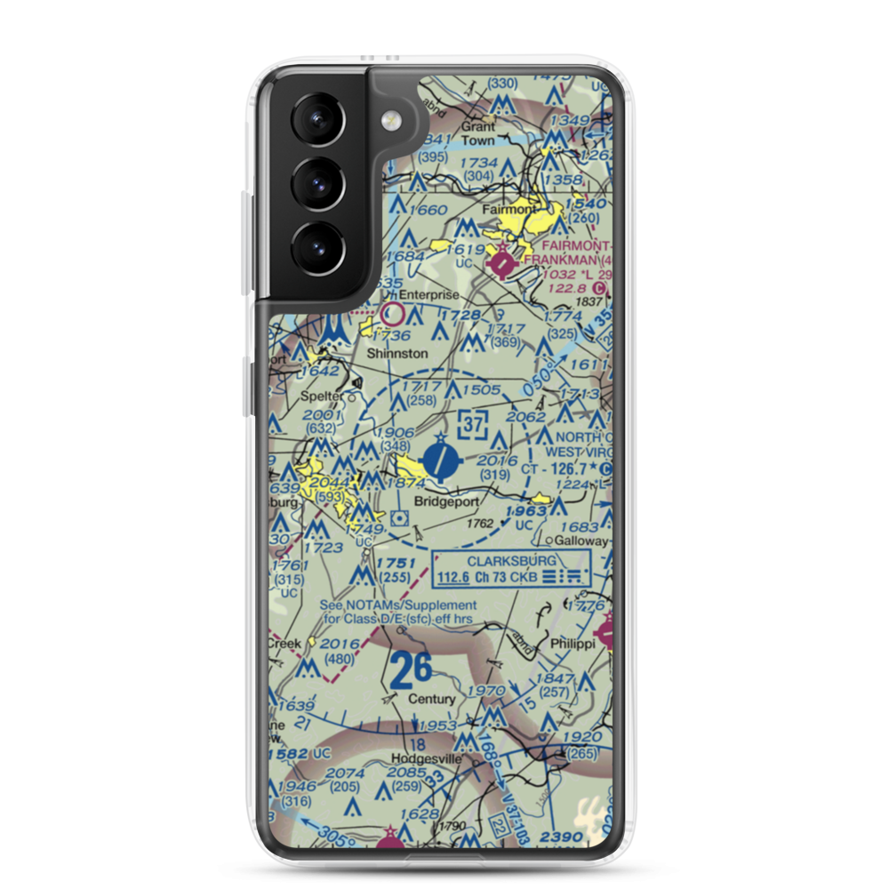North Central West Virginia Airport (CKB) VFR Sectional Samsung Case Samsung Galaxy S21 Plus model shown