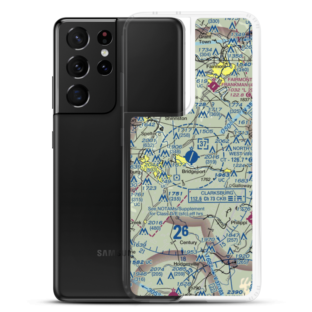 North Central West Virginia Airport (CKB) VFR Sectional Samsung Case Samsung Galaxy S21 Ultra model shown