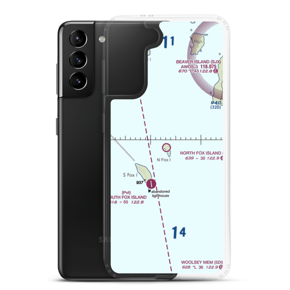 North Fox Island Airport (6Y3) VFR Sectional Samsung Case Samsung Galaxy S21 Plus model shown