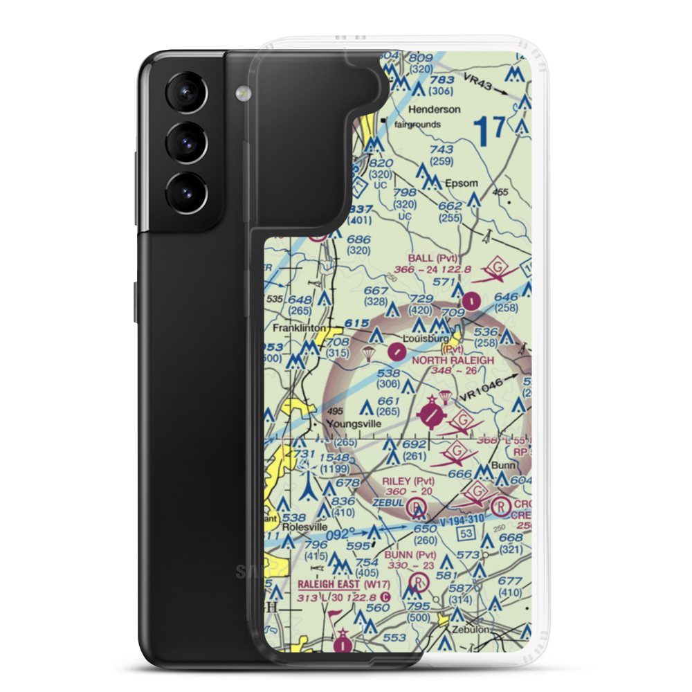 North Raleigh Airport (00NC) VFR Sectional Samsung Case Samsung Galaxy S21 Plus model shown