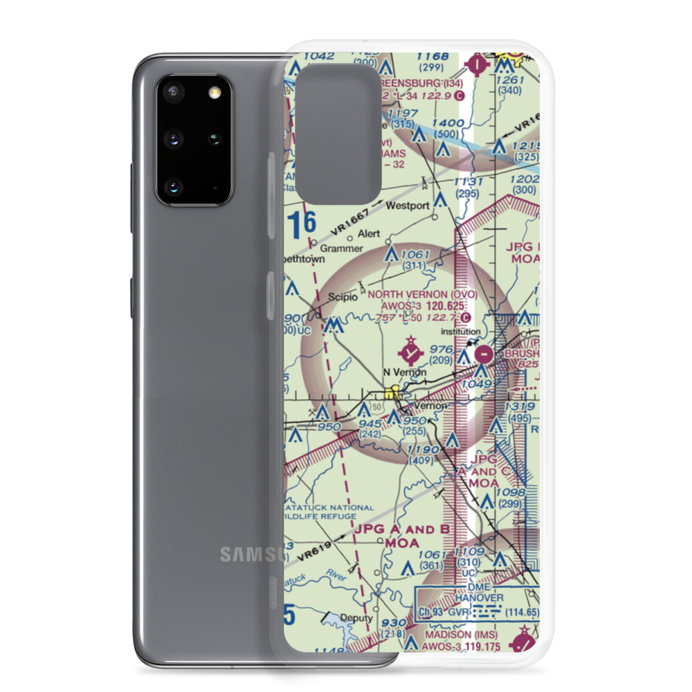 North Vernon Airport (OVO) VFR Sectional Samsung Case Samsung Galaxy S20 Plus model shown