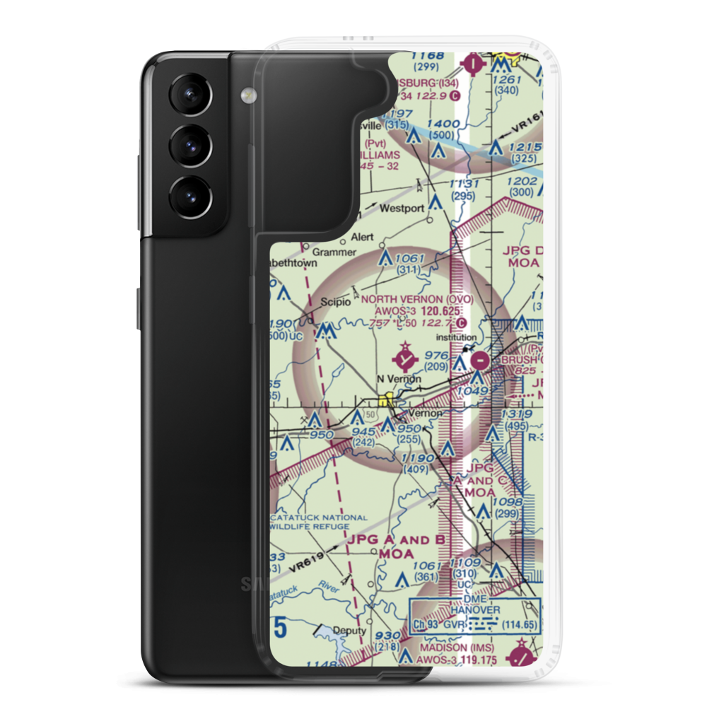 North Vernon Airport (OVO) VFR Sectional Samsung Case Samsung Galaxy S21 Plus model shown