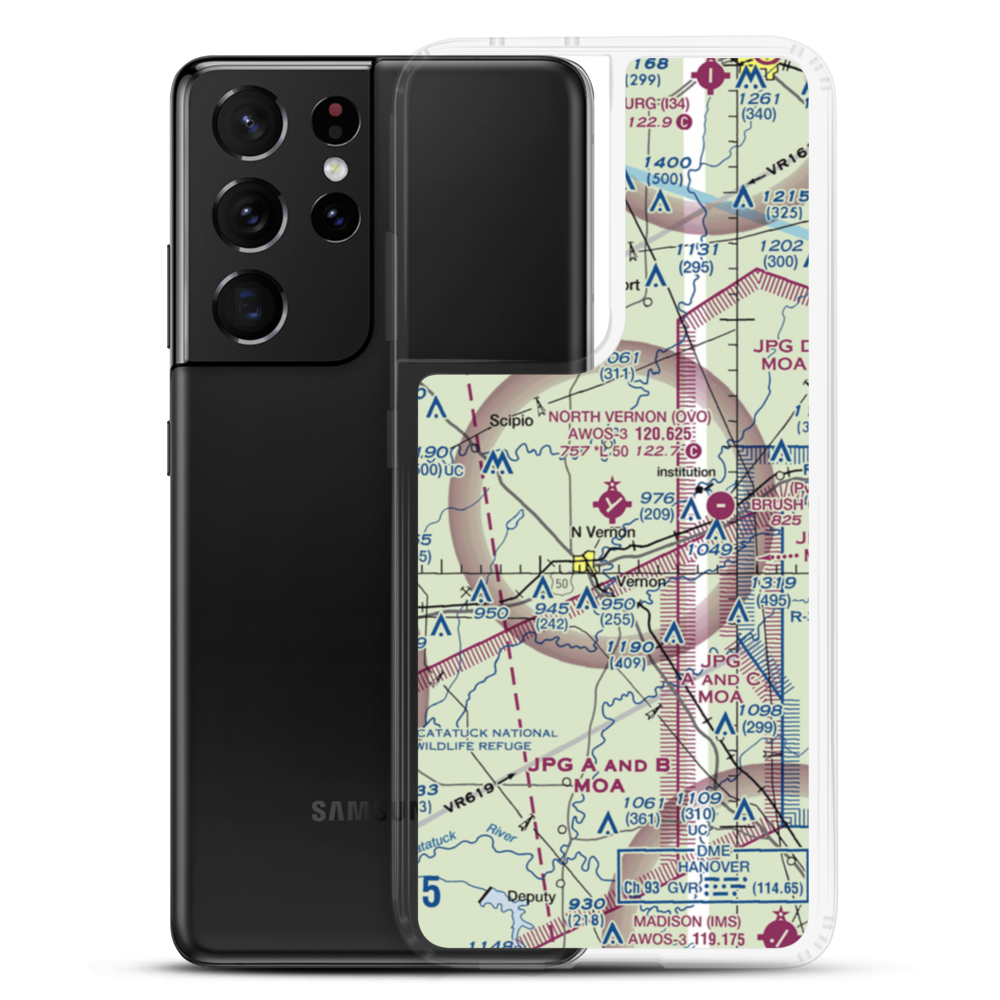 North Vernon Airport (OVO) VFR Sectional Samsung Case Samsung Galaxy S21 Ultra model shown