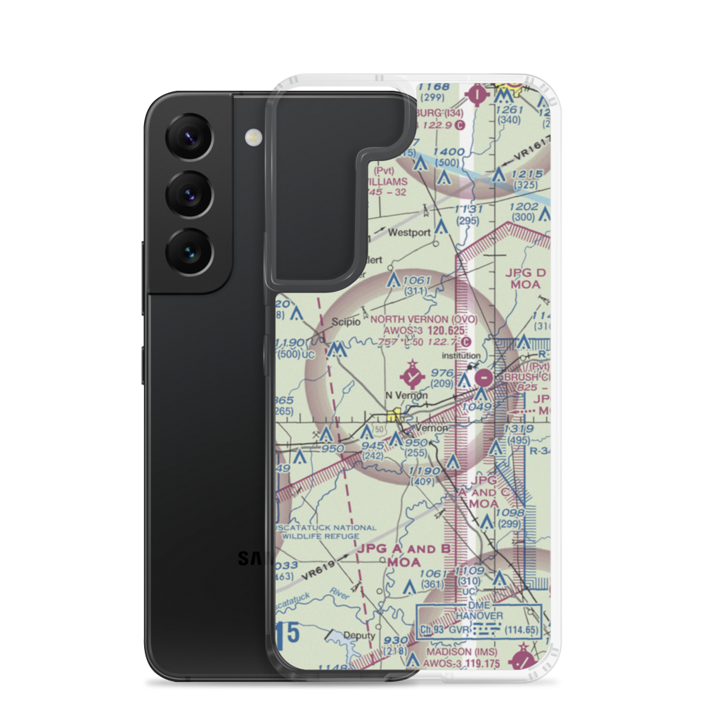 North Vernon Airport (OVO) VFR Sectional Samsung Case Samsung Galaxy S22 model shown