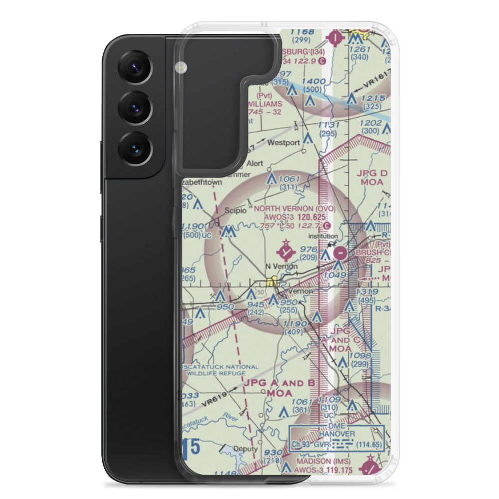 North Vernon Airport (OVO) VFR Sectional Samsung Case Samsung Galaxy S22 Plus model shown