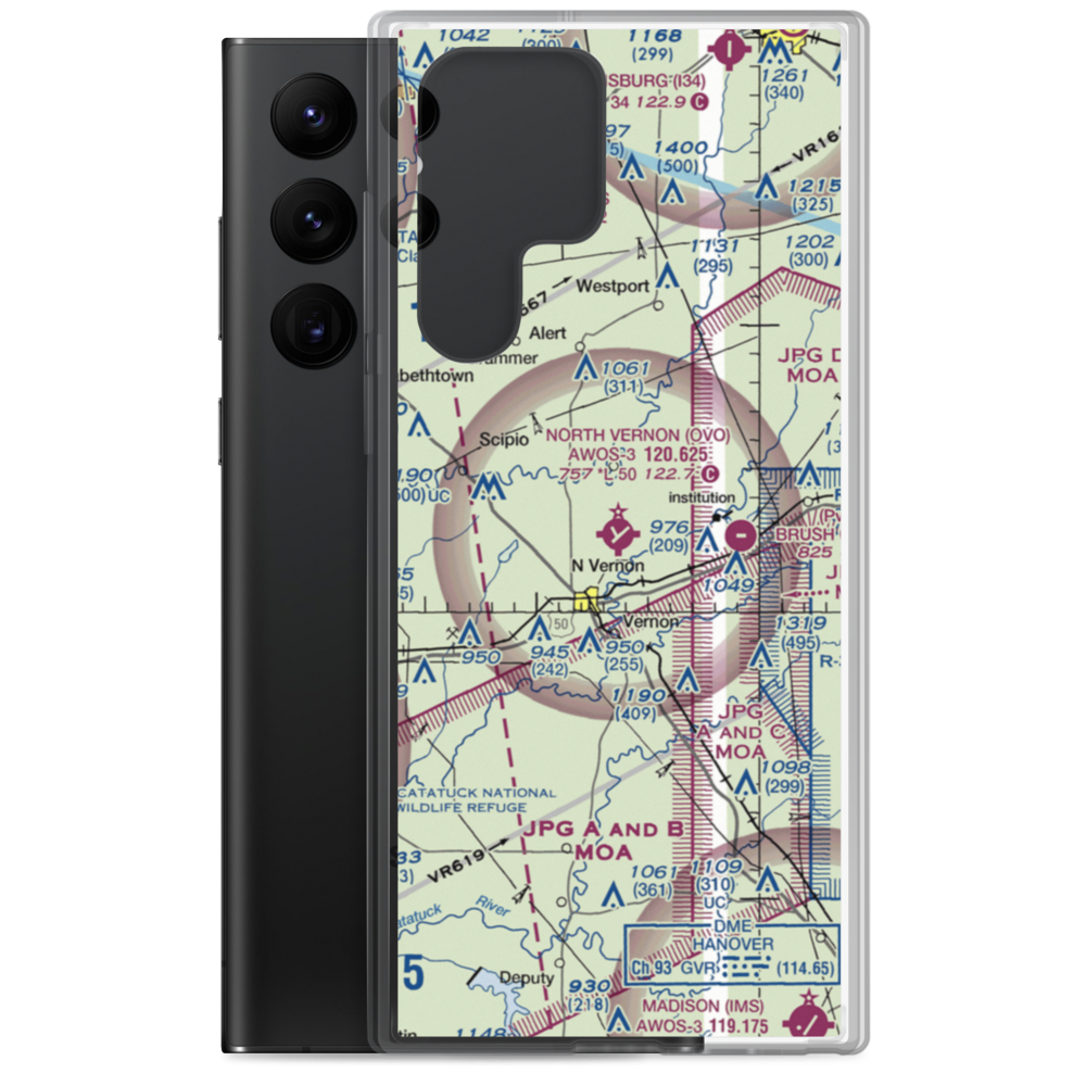 North Vernon Airport (OVO) VFR Sectional Samsung Case Samsung Galaxy S22 Ultra model shown