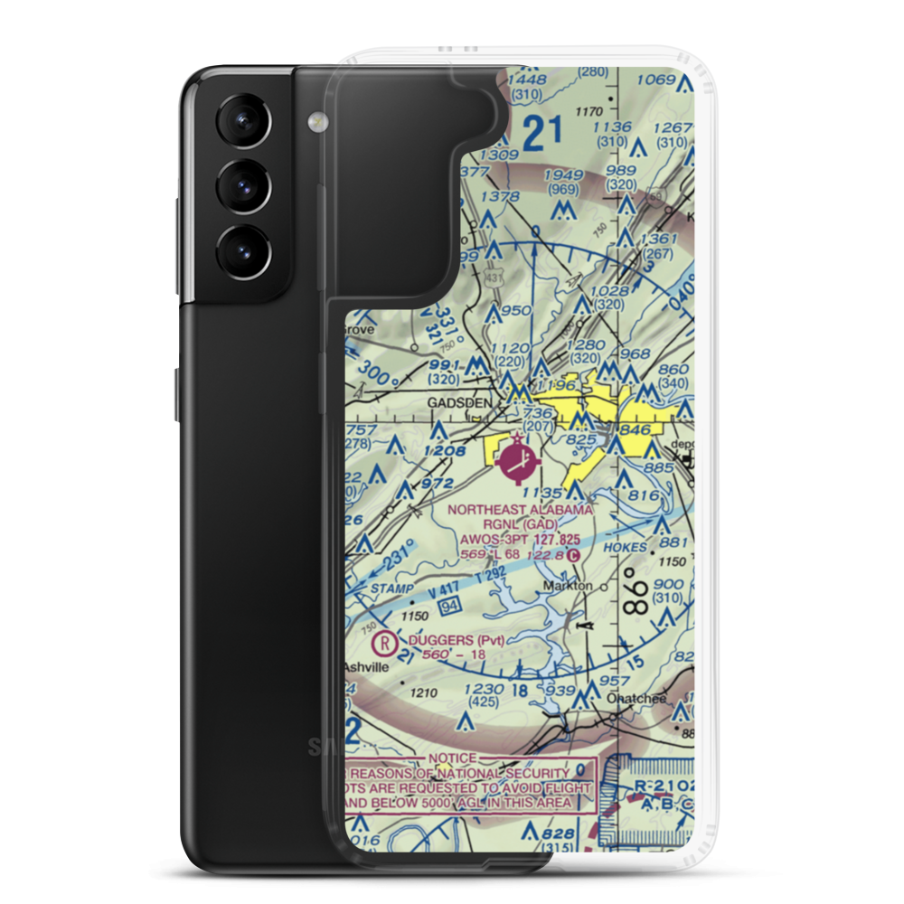 Northeast Alabama Regional Airport (GAD) VFR Sectional Samsung Case Samsung Galaxy S21 Plus model shown