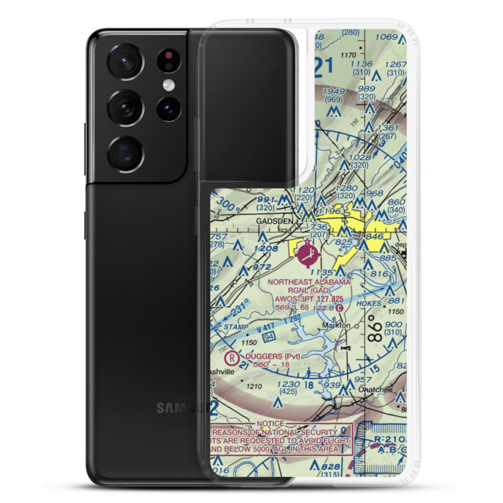 Northeast Alabama Regional Airport (GAD) VFR Sectional Samsung Case Samsung Galaxy S21 Ultra model shown