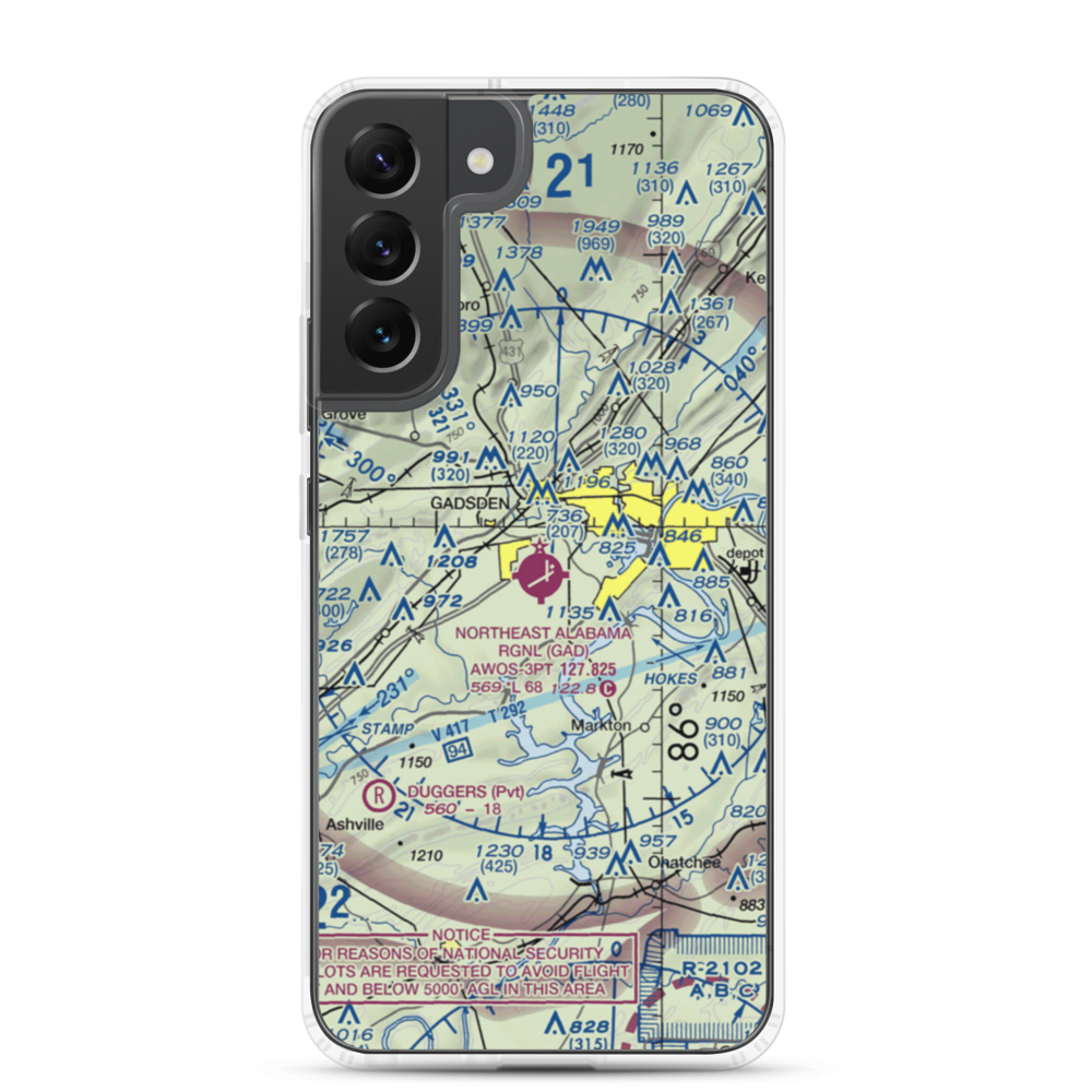 Northeast Alabama Regional Airport (GAD) VFR Sectional Samsung Case Samsung Galaxy S22 Plus model shown