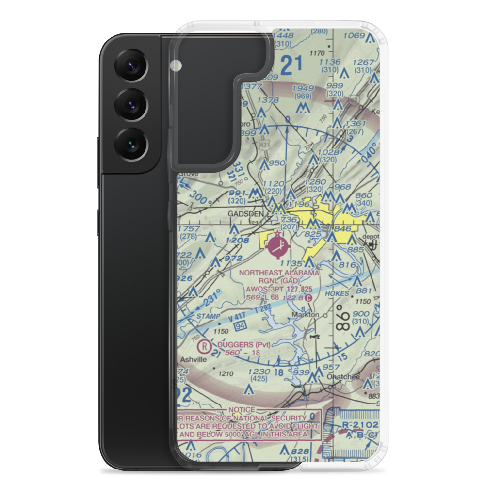Northeast Alabama Regional Airport (GAD) VFR Sectional Samsung Case Samsung Galaxy S22 Plus model shown