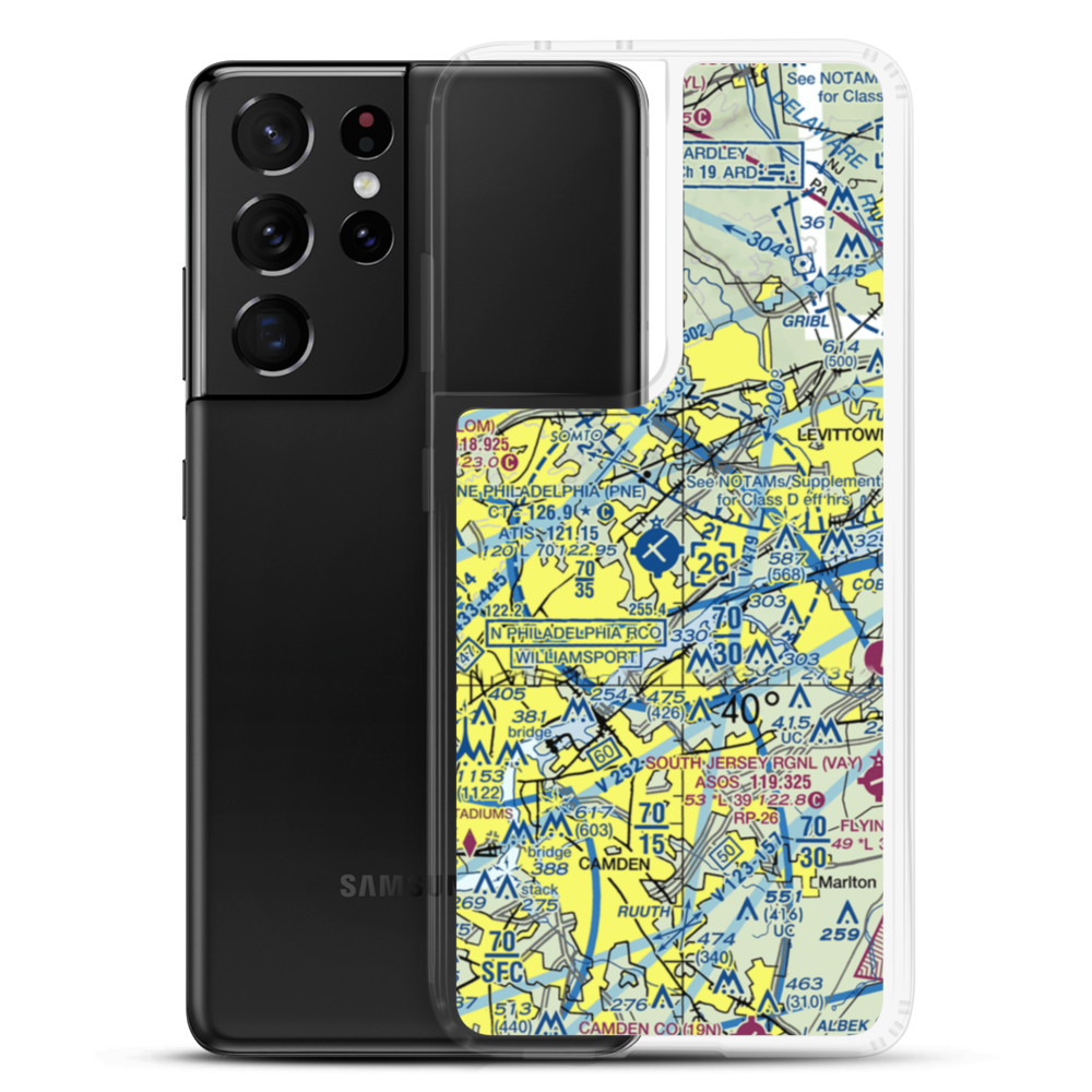 Northeast Philadelphia Airport (PNE) VFR Sectional Samsung Case Samsung Galaxy S21 Ultra model shown