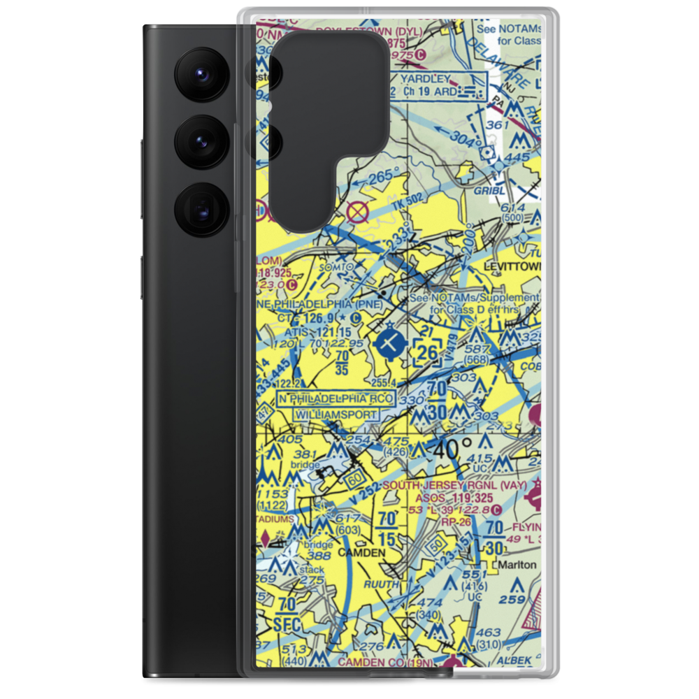 Northeast Philadelphia Airport (PNE) VFR Sectional Samsung Case Samsung Galaxy S22 Ultra model shown