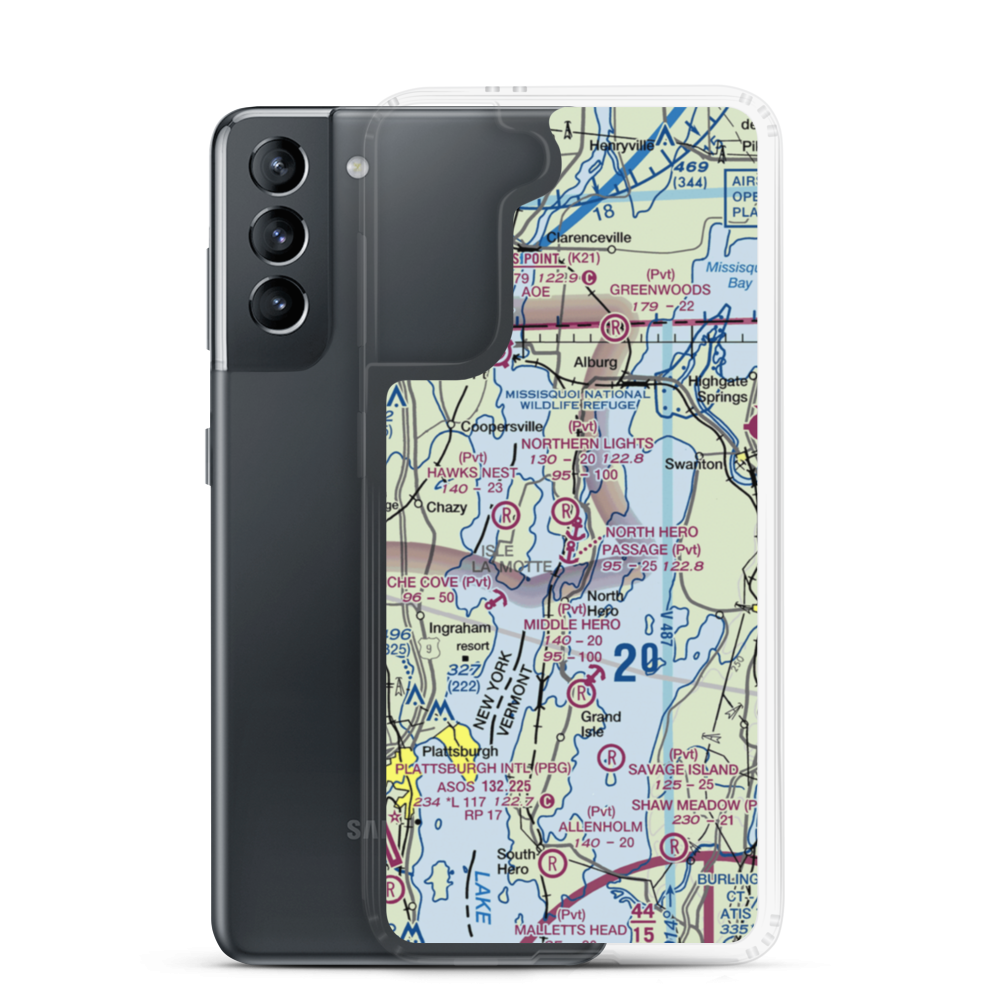 Northern Lights Airport (VT46) VFR Sectional Samsung Case Samsung Galaxy S21 model shown