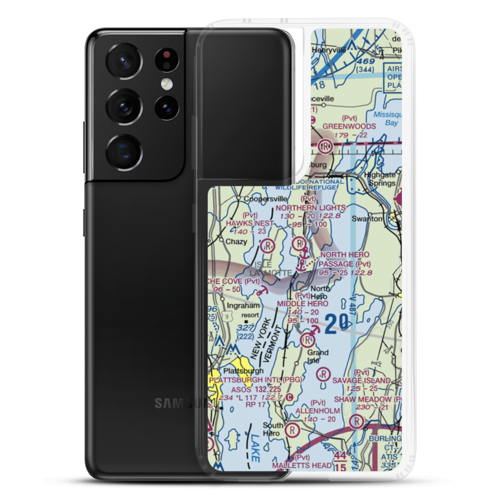 Northern Lights Seaplane Base (2VT2) VFR Sectional Samsung Case Samsung Galaxy S21 Ultra model shown