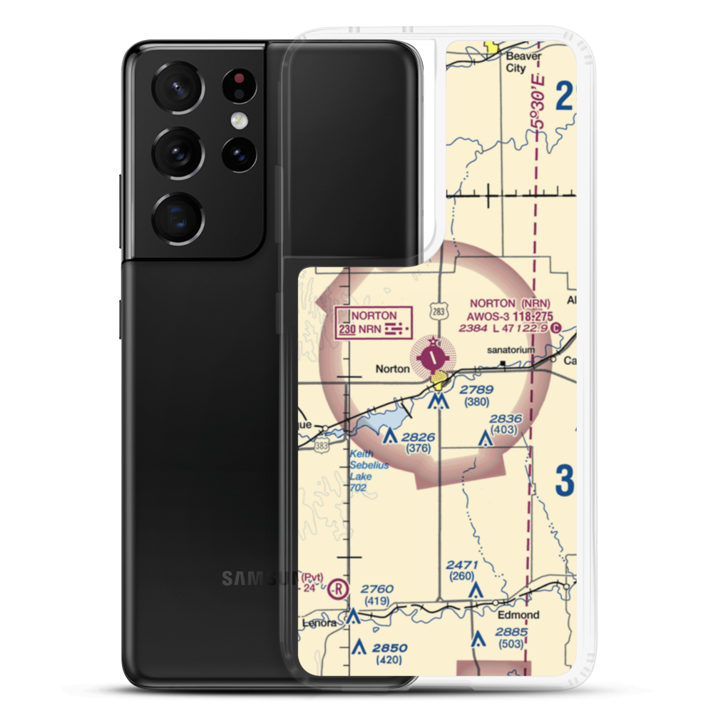 Norton Municipal Airport (NRN) VFR Sectional Samsung Case Samsung Galaxy S21 Ultra model shown