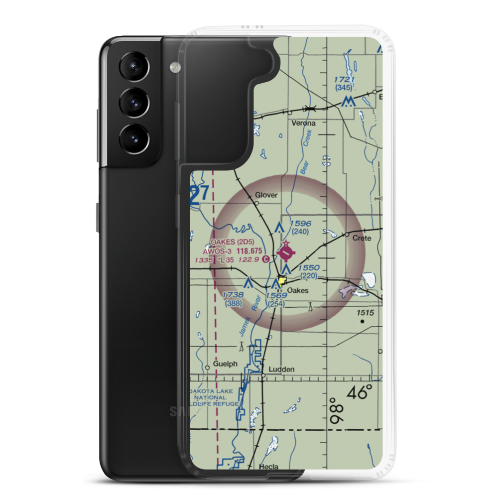 Oakes Municipal Airport (2D5) VFR Sectional Samsung Case Samsung Galaxy S21 Plus model shown