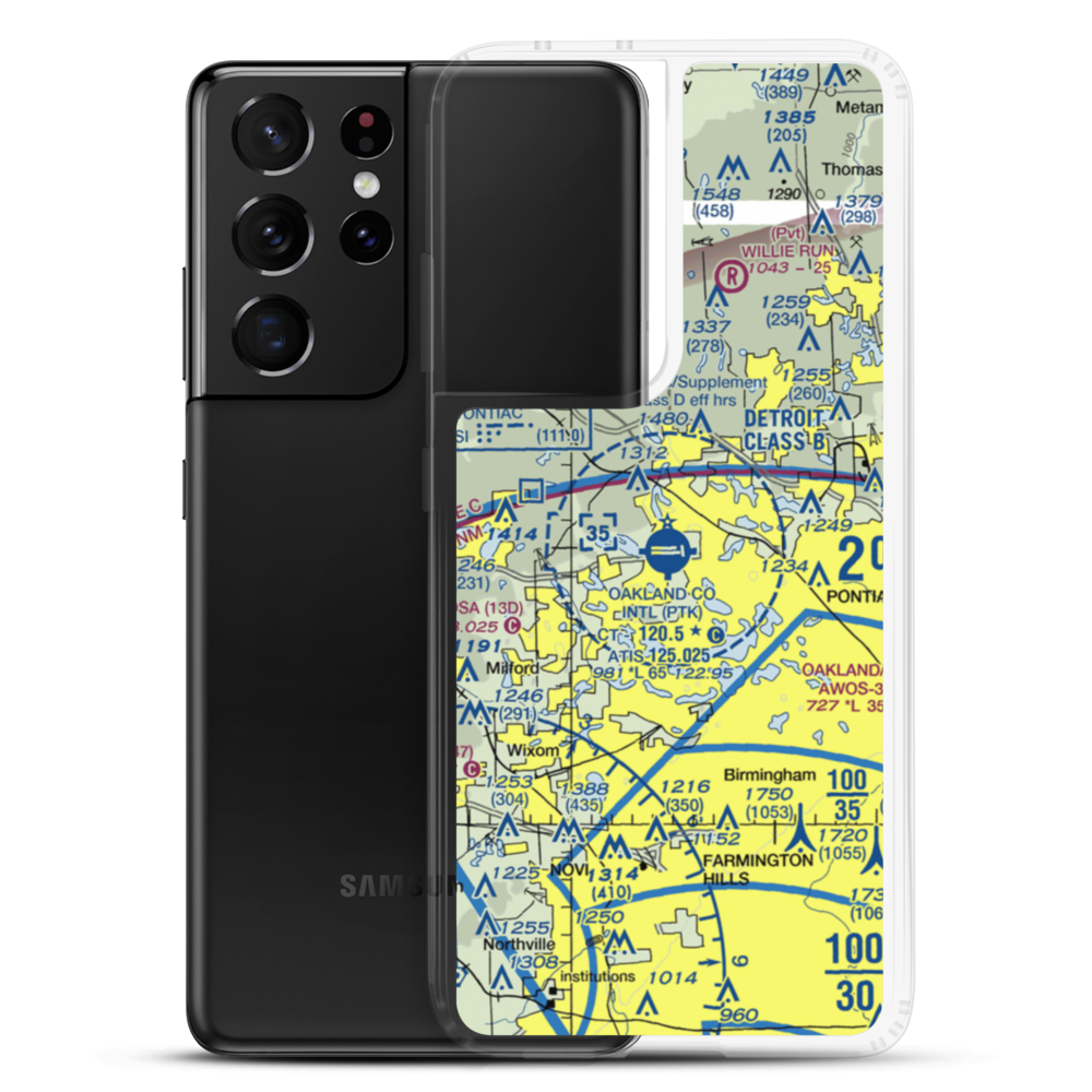 Oakland County International Airport (PTK) VFR Sectional Samsung Case Samsung Galaxy S21 Ultra model shown