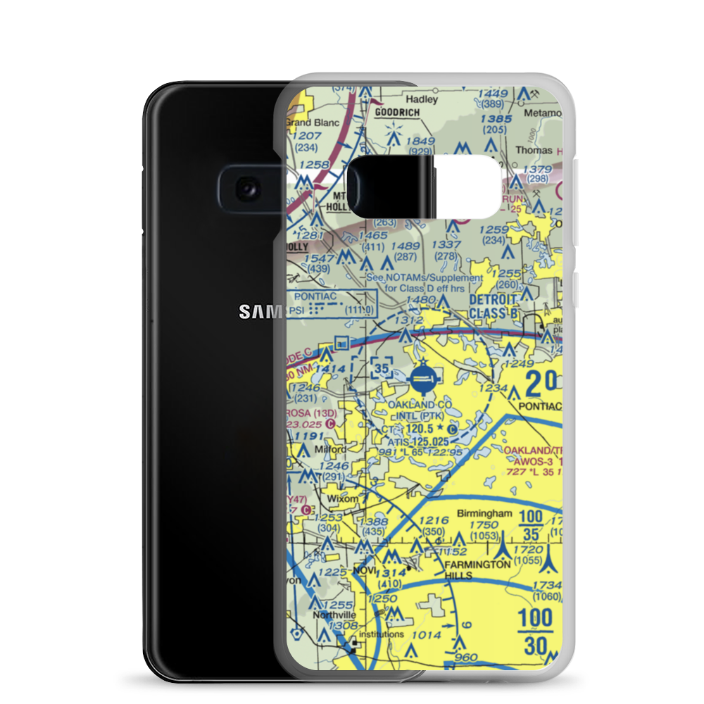 Oakland County International Airport (PTK) VFR Sectional Samsung Case Samsung Galaxy S10e model shown
