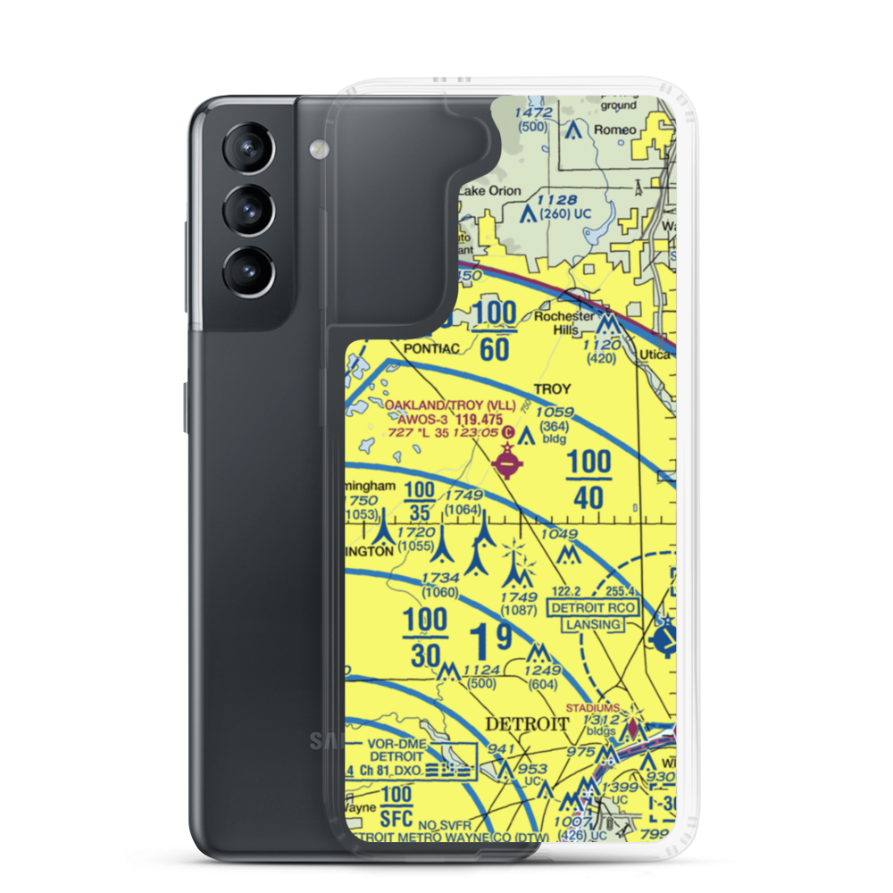 Oakland Troy Airport (VLL) VFR Sectional Samsung Case Samsung Galaxy S21 model shown