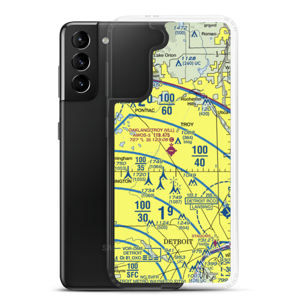 Oakland Troy Airport (VLL) VFR Sectional Samsung Case Samsung Galaxy S21 Plus model shown